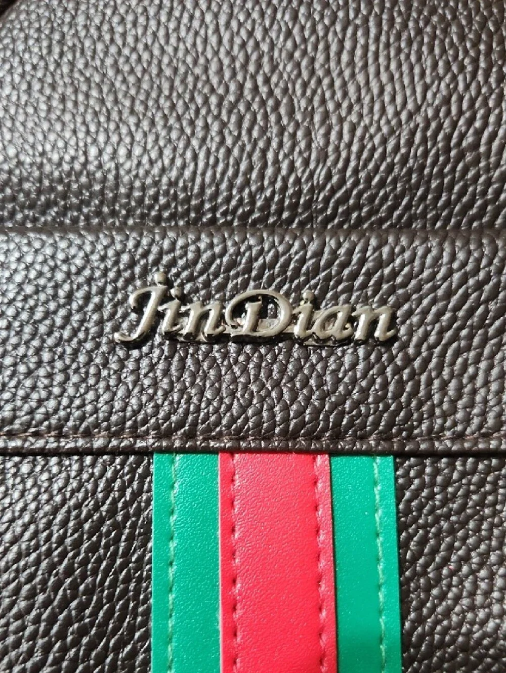 Black Faux Leather Sling Crossbody Bag with Green and Red Stripe